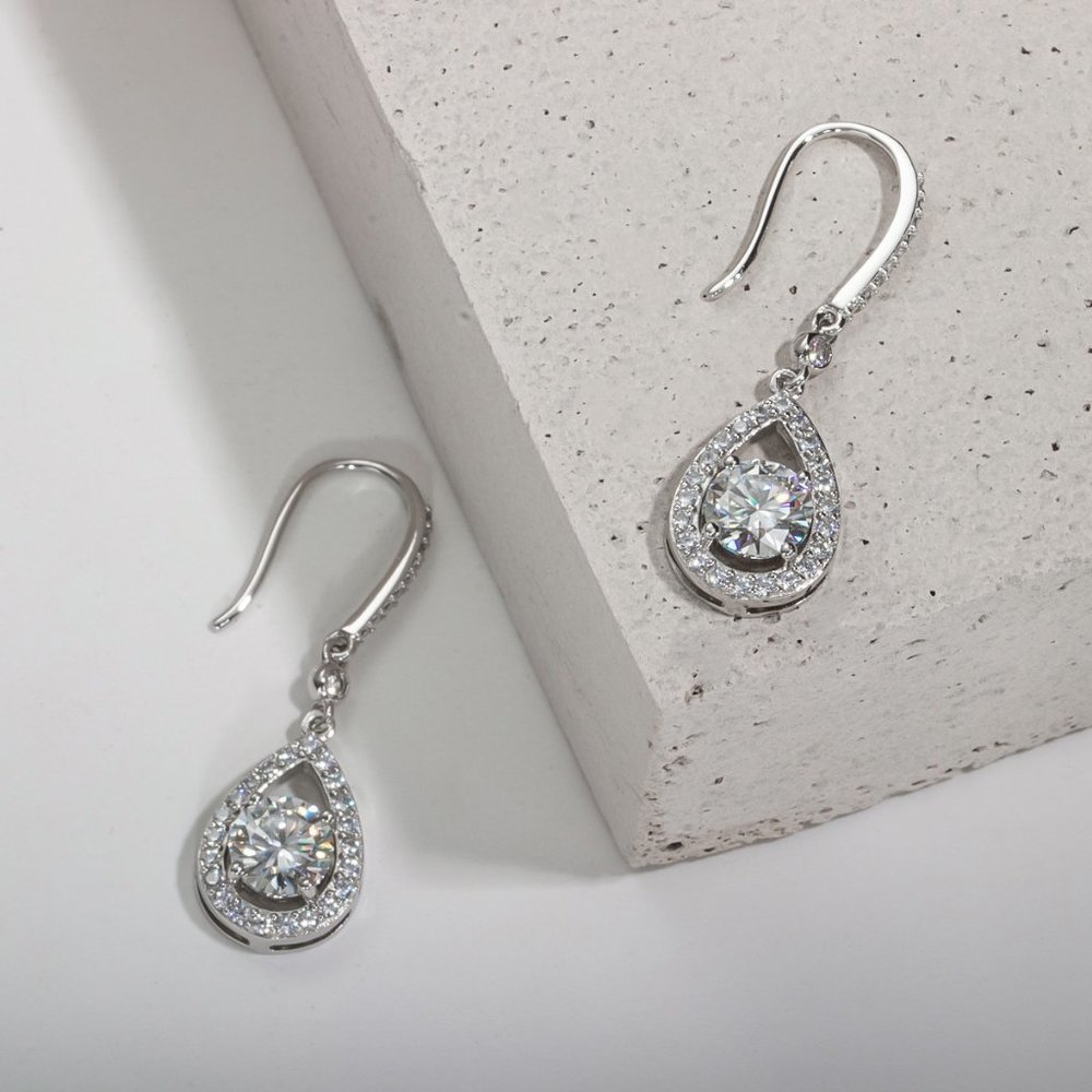 Certified 2ct. t.w. Diamond Moissanite Tear Drop Earrings NEW - Picture 7 of 10